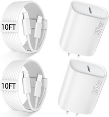 20W USB-C Fast Charger Block for iPhone 17/17 Pro Max 10FT Cable