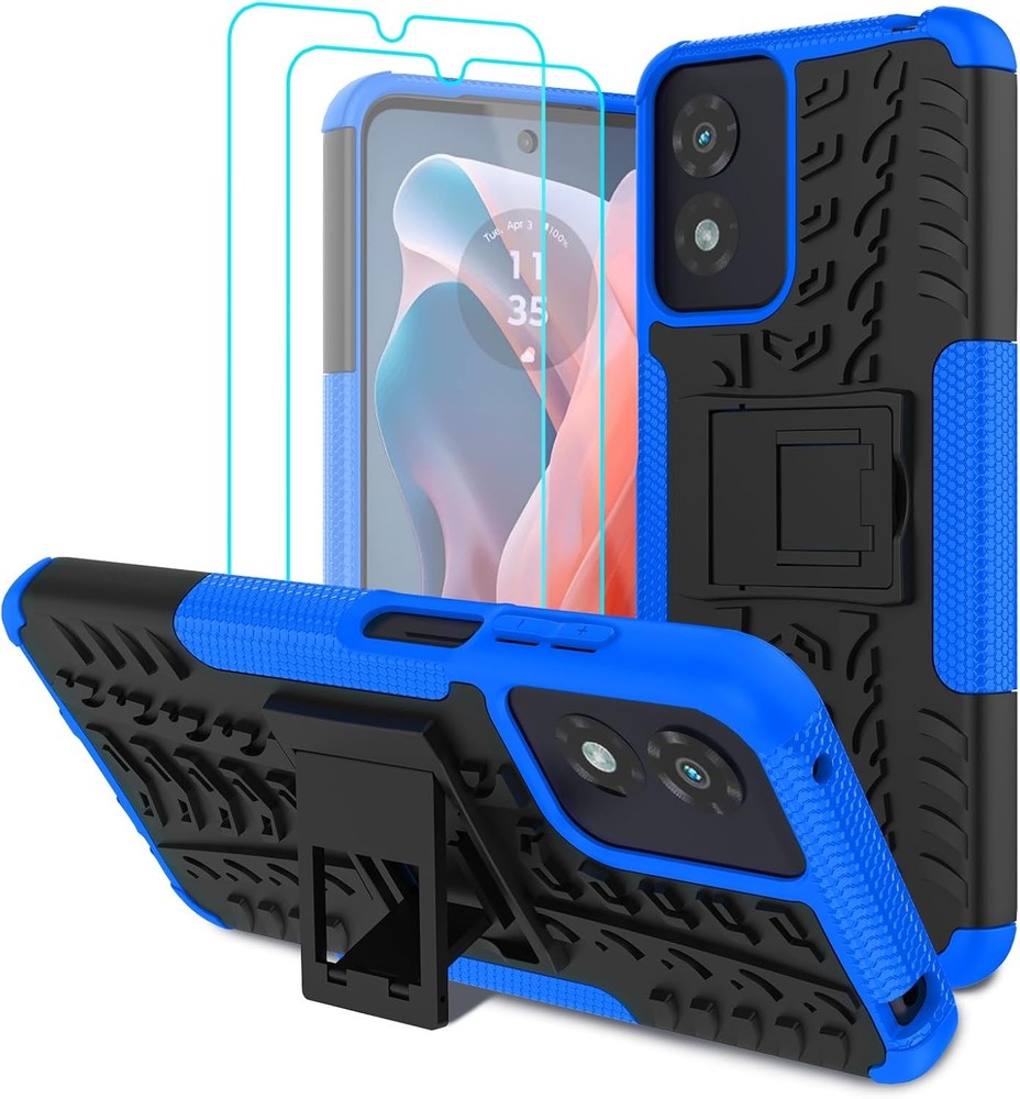 2PCS Case & Screen Protector for Moto G Play 2024 Military Grade Heavy Duty Blue