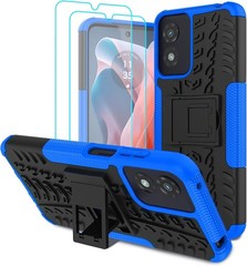 2PCS Case & Screen Protector for Moto G Play 2024 Military Grade Heavy Duty Blue