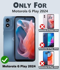 2PCS Case & Screen Protector for Moto G Play 2024 Military Grade Heavy Duty Blue