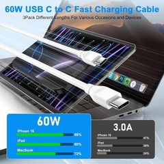 60W USB-C Fast Charging Cable 10FT, 2 Pack for iPhone 17 Pro Max