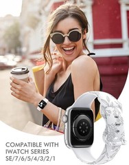 Floral Engraved Band Compatible with Apple Watch Bands 38/40/41/42/44/45/46/49mm