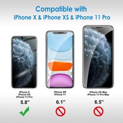 2-Pack Tempered Glass Film Screen Protector for iPhone X, XS & 11 Pro 5.8 Inch