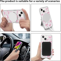 Cute Bow Case Magnetic for iPhone 14 / iPhone 13 6.1” Aesthetic Clear Case Pink
