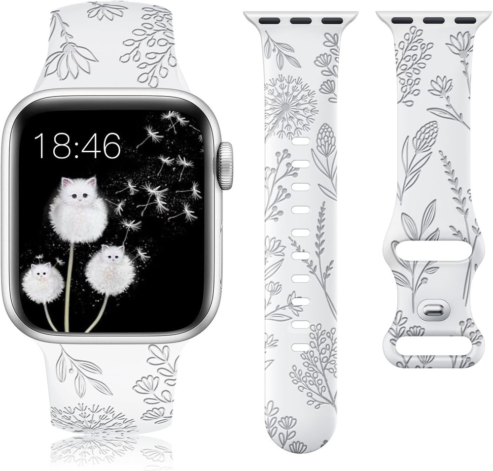 Floral Engraved Band Compatible with Apple Watch Bands 38/40/41/42/44/45/46/49mm