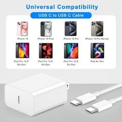 2 Pack 20W USB-C Fast Charger Wall Charger for iPhone 17/16 10FT Cable