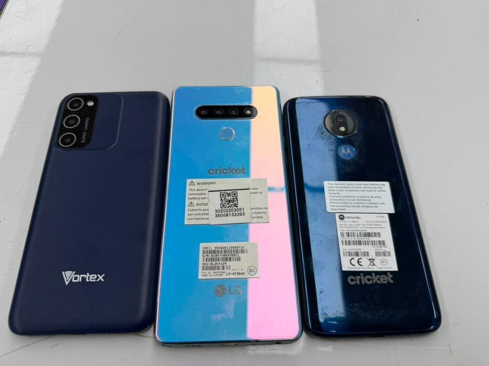 Lot Of 3 PHONES VORTEX CM62,LGH STYLO 6,MOTO G7 POWER