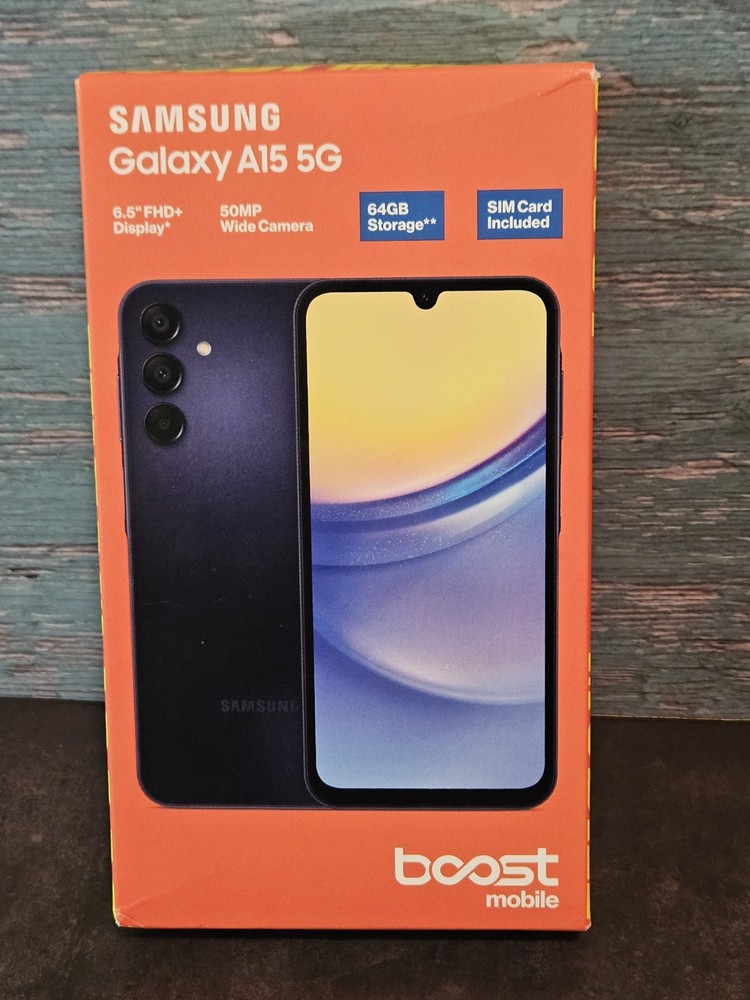 Boost Mobile Samsung Galaxy A15 5G 64GB 6.5″ AMOLED 50MP Blue Prepaid Phone NEW