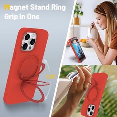 Case for iPhone 15 Pro Max with Magnetic Invisible Stand – Shockproof Silicone C