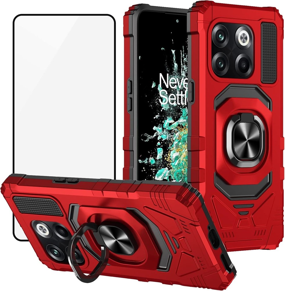 Case for OnePlus 10T 5G with Screen Protector Tempered Glass and Ring Kickstand