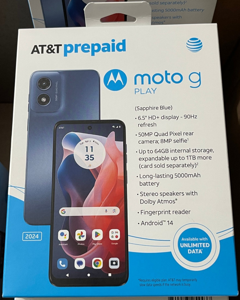 Motorola Moto G Play 5G 2024 6.5″ 64 GB 4GB RAM AT&T Prepaid Smartphone 50MP GSM