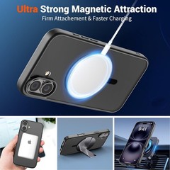 Magnetic for iPhone 16 Case Translucent Matte Shockproof Black Military Grade Pr