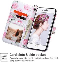 For iPhone7 Plus 8 Plus Wallet Case Protective Card Holder Credit Slot Leather