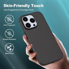 iPhone 16 Pro Max Phone Case, Black Anti-Fingerprint Protective Bumper Matte Cov
