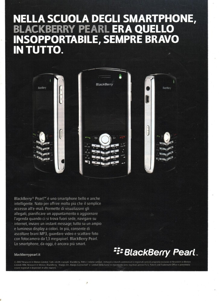 BlackBerry Pearl Phone Advertising 2007 Italian Magazine Advertising 27×20 cm