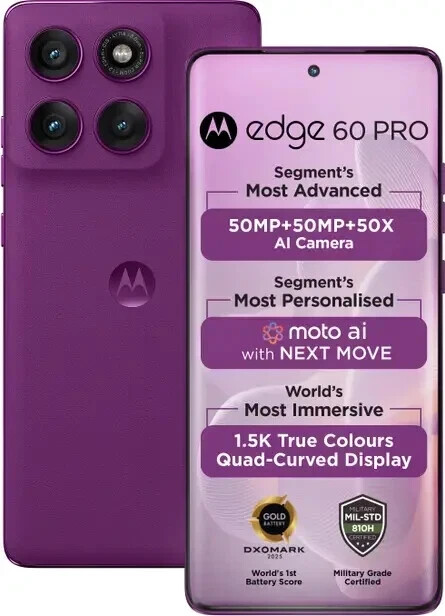 MOTOROLA Moto Edge 60 Pro 5G-Factory Unlocked-Global-8GB 256GB-Sparkling Grape