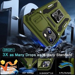 6.1-Inch Case for iPhone 13/14 with Screen Protector & Slide Camera Cover, Olive