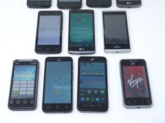 Lot of 11 Various Older Smartphones – For Parts – LG / HTC / Vortex / Alcatel