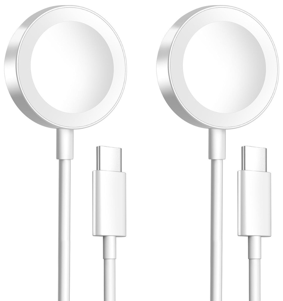 NEW – Set of 2 Magnetic Charging Cables for IWatch, White-3’2″ long, USB C port