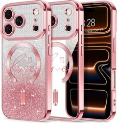 iPhone 17 Pro Case Glitter Love Heart Magnetic Clear Phone Cases for Women Girls