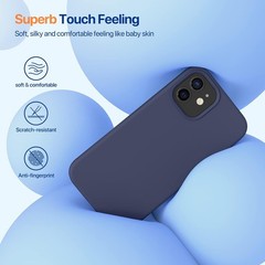 Liquid Silicone Gel Rubber Phone Case for iPhone 12/12 Pro, Shockproof, Dark Blu