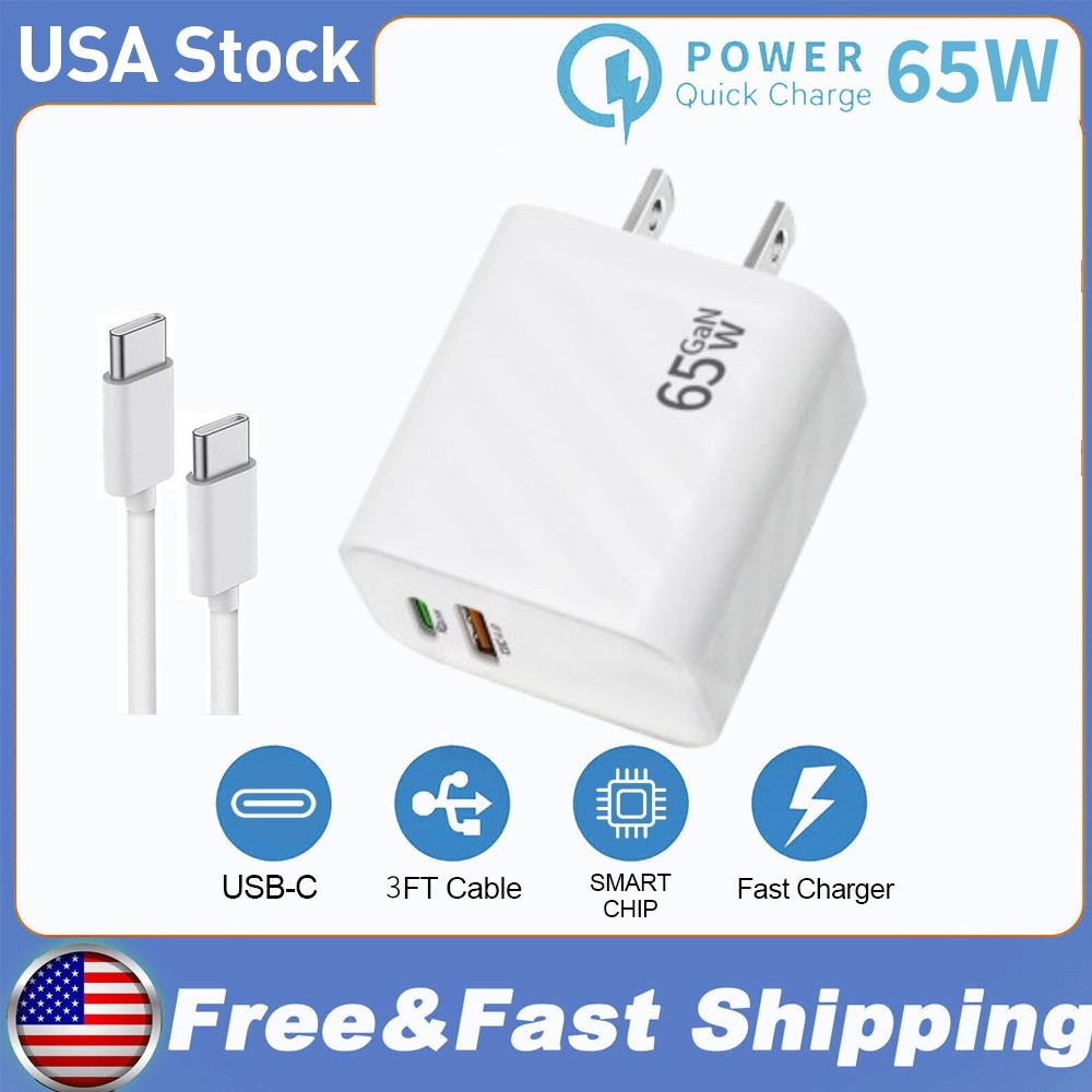 65W PD Super Fast Charger Plug & Cable For Samsung Galaxy S22 S23 S24 ultra NOTE