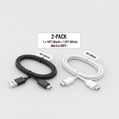Fast Charge 2-Pack Micro USB Cables 10Ft & 6Ft for Android Devices