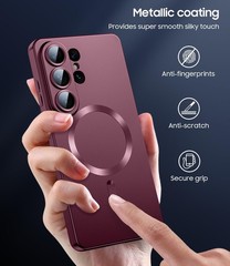 Samsung Galaxy S26 Ultra Magnetic Case, Burgundy Red Slim Matte Cover with Lens