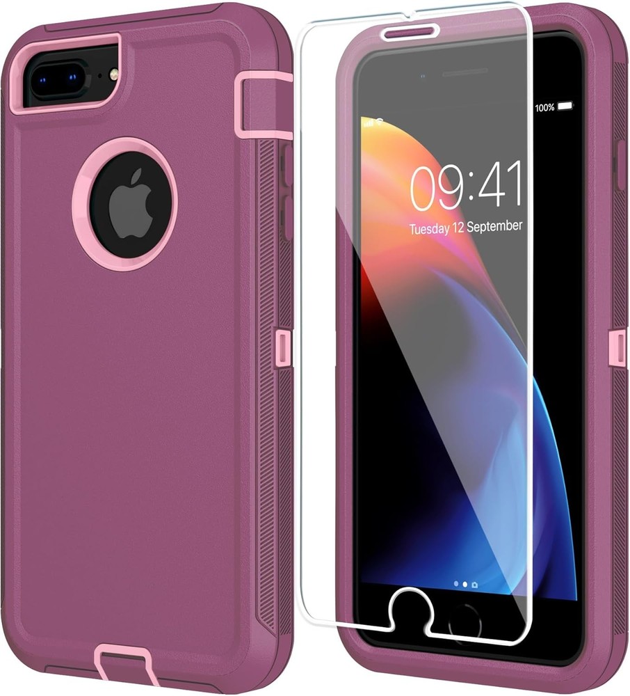 2PCS Case & HD Screen Protector for iPhone 8/7 Plus Heavy Duty Protection