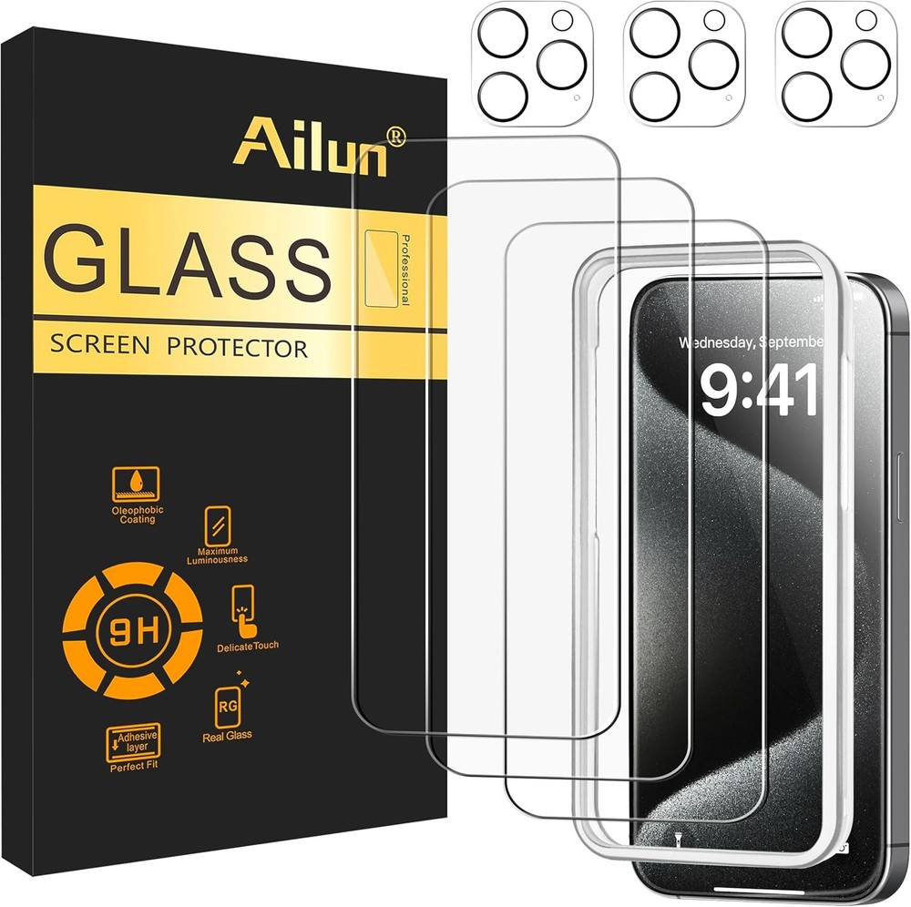 3PCS Screen Protector & Camera Lens Protector for iPhone 15 Pro Max 6.7 Inch Cas