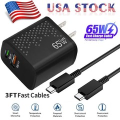 65W USB-C Dual Port Fast Charger PD Adapter + Cable For Samsung Galaxy S23 S22