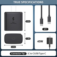 45W Power Adapter 6ft Fast Charger Cable For Samsung Galaxy S24 S23 S22 S21 S20