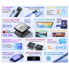 Blackview Oscal Tiger 13 5G Smartphone 6.67″ 90Hz 256GB 50MP Camera NFC 5000mAh