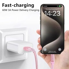 USB C to USB C Cables 6ft Pink (2 Pack), 60W Fast Charging Cable for iPhone 15,