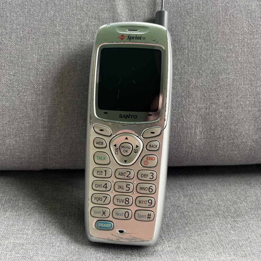 Vintage Sanyo SCP-4900 Silver & Gray Sprint Phone Only Untested For Parts/Props