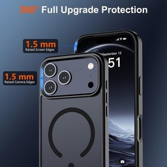 Translucent Matte Shockproof Magnetic Case for iPhone 17 Pro Max, Black Cover