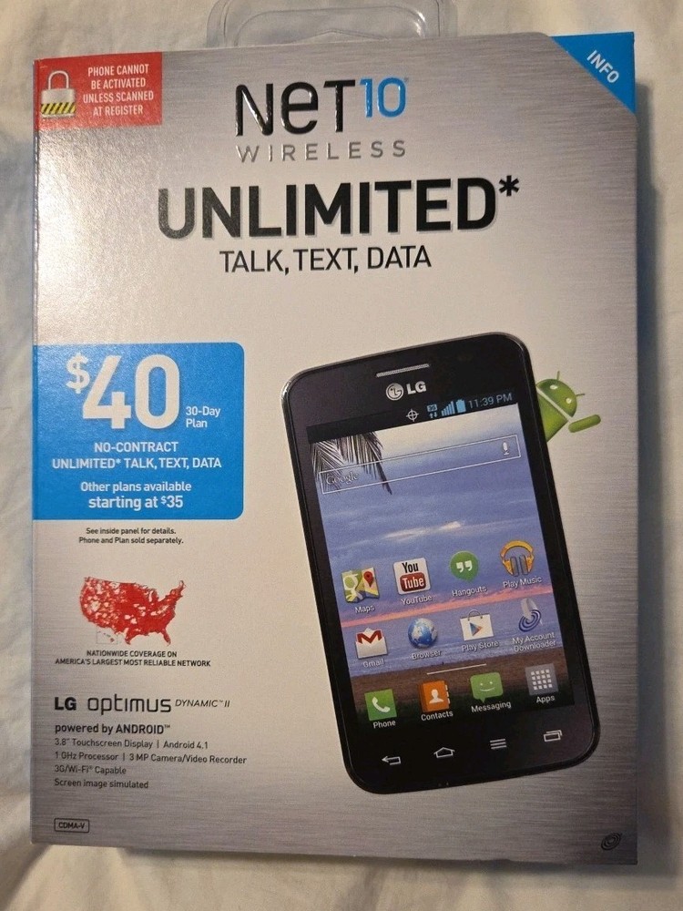 NET 10 WIRELESS LG OPTIMUS LOGIC ANDROID SMARTPHONE No Contract. 2014