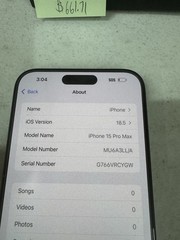 Factory Unlocked Apple iPhone 15 Pro Max 512GB Black Titanium MU6A3LL/A (88% BH)
