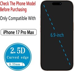 2PCS Tempered Glass Screen Protector for iPhone 17 Pro Max 6.9 Inch Full Coverag