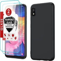 For Galaxy a10e case with tempered glass protector, thin Rubber, Polymer- Black