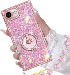 iPhone 17e/16e Case with Ring Stand, Glitter Sparkle Phone Case for Women Girls