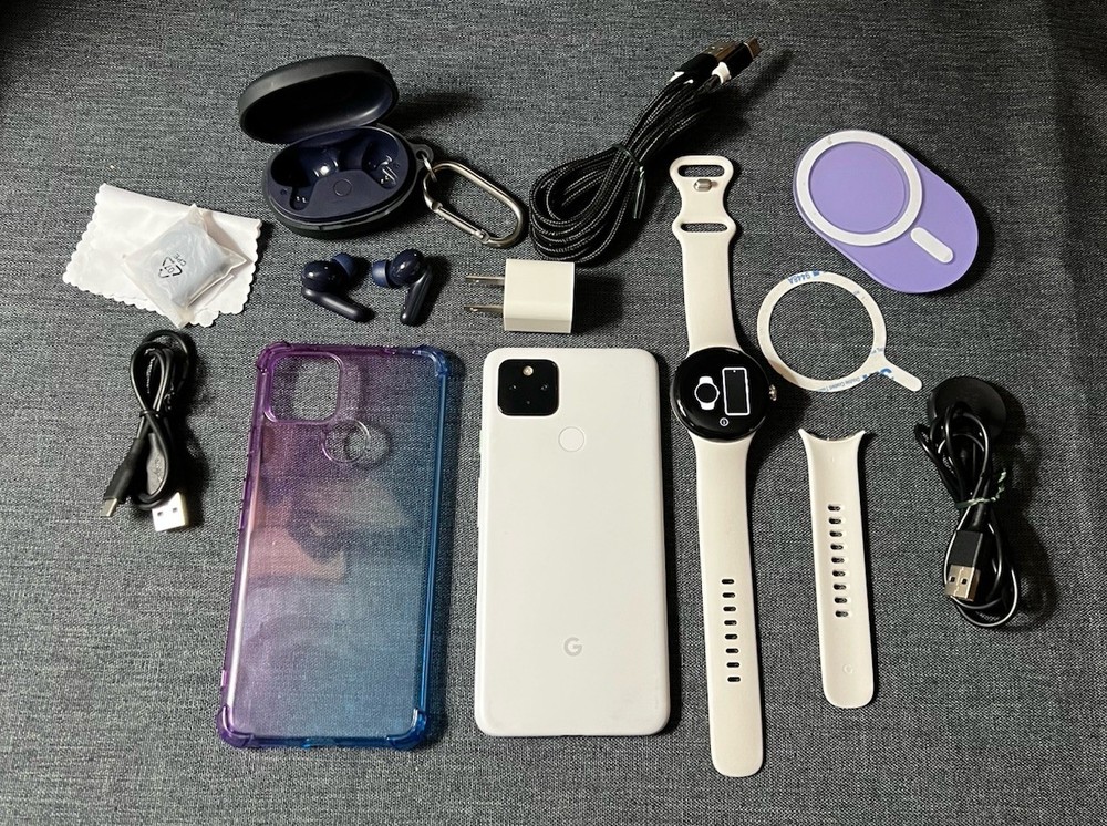 Google Pixel 4a 5G Unlocked 128GB White, Pixel Watch & Anker Earbuds Bundle