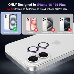 9H Hardness Camera Lens Protector for iPhone 16/16 Plus, Deep Purple
