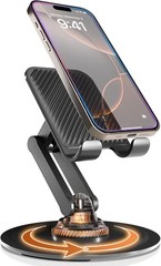 360° Stand, Rotating Cell Phone Holder for Desk (Piano Black) | Sturdy Metal Bas