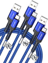 3-Pack USB-C Fast Charger Adapter for iPhone 17, Samsung Galaxy S23, 10ft