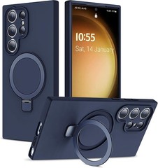 Dark Blue Silicone Case for Samsung Galaxy S23 Ultra with Magnetic Stand, Milita