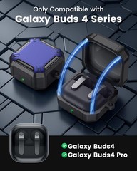 Blue Protective Case for Samsung Galaxy Buds 4 Pro, Magnetic Lid with Keychain