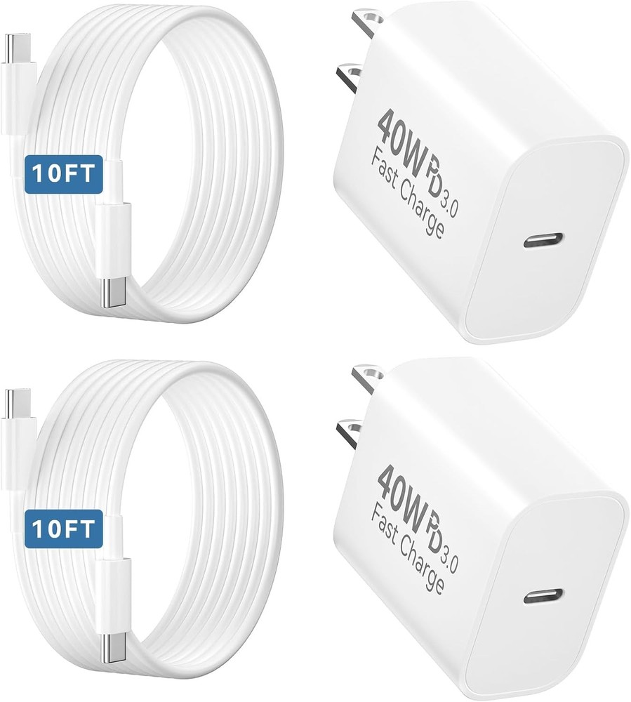 10FT Cable with 40W USB-C Fast Charger Adapter for iPhone 17 Pro Max/17 Pro