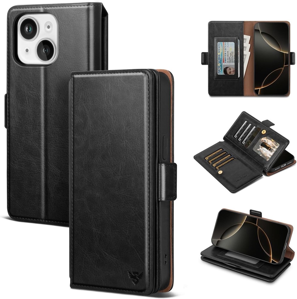 iPhone 13 Case Wallet with Card Holder Women Men, RFID Blocking PU Leather Flip