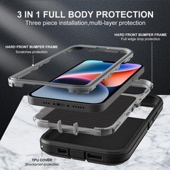 3 in 1 Heavy Duty Shockproof Case for iPhone 13/14, Military Grade, Dust/Drop Pr